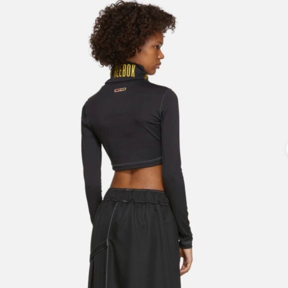 NWT Pyer Moss x Reebok Cropped Logo Black Turtleneck Embroidered Mock Tee Top - Picture 3 of 9